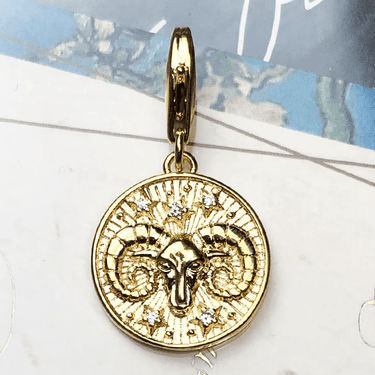 Silver & Zirconia ARIES Zodiac Charm in Gold